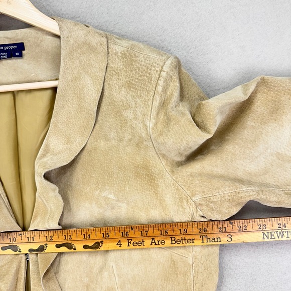 Vintage Leather Trench Coat size 14 Tan Renaissance Long Jacket Boston Proper - Picture 8 of 9